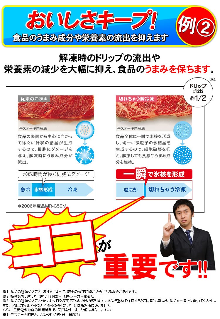 一瞬で氷核を形成することによりおいしさキープ