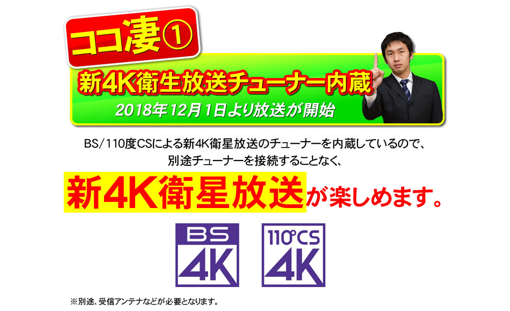 LCD-A50RA1000なら新4K衛星放送チューナー内蔵